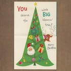 Unused Vintage Merry Christmas Card  Cute Reindeer Ornaments Big Bloomin  Tree