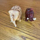 Set Of 2 Vintage Wooden 4  Inch Elephant Figurines Hand Carved Collectible