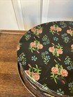 Vintage Oval Tin 2-handled Basket Sewing Box Black With Pink   Blue Florals