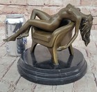 Western Art Deco Sculpture Nude Woman Girl Signed Bronze Statue Hot Cast Figure