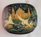 Vintage Lacquer Box Hand Painted Paper Mache Russian  Kholuy