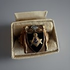 Vintage Gold-toned Masonic Ring W Black Onyx Face And Square And Compass Emblem