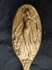 Antique Art Nouveau Lady Vanity Hairbrush Repousse Hollow Boar Bristle