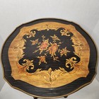French Side Table W  Handpainted Ebonized Top Metal Edging Ormolu Accent Antique