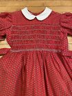 Vintage Girl   s 1950s Polly Flinders Hand Smocked Dress Puff Slv 50s 1960s Sz 6
