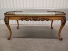 Ornate Hand Carved Wood French Style Inlaid Top Coffee Table With Glass Top