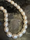 Vntg 14k 585 Y  Gold Clasp 8 Mm Genuine White Oblong Pearl Necklace Choker 16 5   