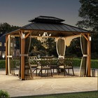 10  X 12  Hardtop Gazebo Double Steel Roof Wood-looking W  4 Led Lights And Net