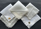A  Vintage Lot Nos 5 White Linen Cotton Hankies Lace Embroidered Wedding Bride