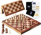 Wooden Chess Game Set Large Wood Board Folding Storage Box Hand Carved Piece New