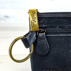 Vintage Fossil Pebbled Black Leather Keychain Zipper Coin Purse W 3 Pockets