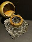 Antique 19th Century Lead Crystal Swirled Ink Well Bronze Hinged Lid