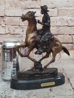 Bronze Statue Signed Remington Cowboy Charges Marble Base Sculpture Figure