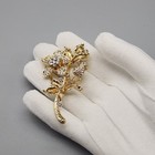 Vtg Cluster Flower Spray Brooch Gold Tone Encrusted Clear Rhinestone Large Pin
