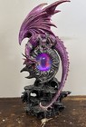 Purple Dragon Statue Figurine With Crystal Ball - Fantasy Theme 18 X 9   