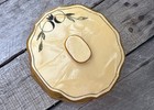 Vtg Art Deco Amber Glass Vanity Trinket Dish Powder Box Celluloid Lid W  Handle