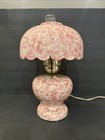Rare Vintage 1950   s Ceramic Hurricane Table Lamp Pink white 14 5    H X 9 5    W