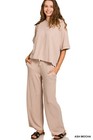 Zenana Women s Raised Rib Short Sleeve Tee   Pants Set