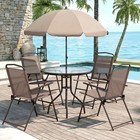 6-piece Patio Dining Set With Umbrella  Outdoor Glass Table And 4 Folding Chairs