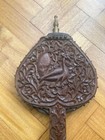 Vintage Peacock Figure Fireplace Bellows Brass  Carved Wood And Leather