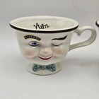 Baileys Limited Edition Yum His Her Coffee Cups Mugs Winking Eye Face Blue Bows