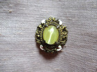 Antique Painted Brass Button Yellow Moonstone  Glass Unusual Bridge Shank 7 8th