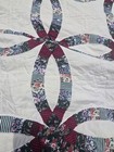 Vintage Hand Quilted Wedding Ring Quilt Scalloped Floral Calico 81x78   