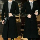 Mens Full Length Single Breasted Wool Blend Military Long Trench Coats Jackets