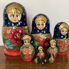 Vintage 9    Russian Hand Painted Wooden 10 Piece Set Matryoshka Nesting Dolls