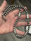Sterling Silver Navajo Pearl Stamped Barrel Bead Graduated Saucer Necklace  925