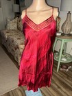 Vtg Victoria s Secret 100  Silk Nightgown Slip Deep Red Rose  Mesh Trim Medium