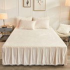  Luxury Pom Poms Velvet Bed Skirt  Cream Velvet Wrap Around King Light Beige