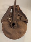 Antique Barn Pulley Block Tackle Marked Starline Star Cutouts Wood Iron 