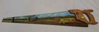  Vintage Hand Saw Hand-painted Country Barn And Airplane  Folk Art Wooden Handle