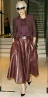 Women s Genuine Lambskin Leather Long Skirt Stylish Flare Belted Burgundy Skirt