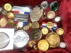 Junk Drawer Lot Vintage Jewelry Rings Coins Tokens Pendant Medal Military Estate