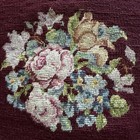 Vintage Needlepoint Floral Pillow Burgundy Green Velvet 14   x14   