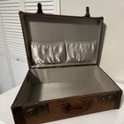 Vintage 1950s Brown Faux Leather Hard Suitcase W  Locking   Compartments