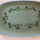 Vintage Mid Century Yanmar Art Decorative Green Tray Japan Blue Strawberries