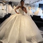 Princess Wedding Dress Glitter Lace Applique Sleeveless White Ball Bridal Gown