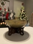 Antique Chinese Dragon Brass Bowl From The Early 20th Century Wood Stand