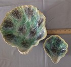 Pair Large   Small English Majolica Shell Footed Centerpiece Bowl Turquoise  