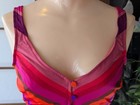 Vtg 80s Cole Of Calif Swimsuit One Piece Chevron Stripe Peek-a-boo Button Front