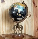 12-inch Vintage World Globe     Antique Brass Lion Stand With Compass Base     Black