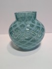 Vintage Hand Blown Small Blue  Glass Vase Honeycomb Pattern 4 5 x4 5 