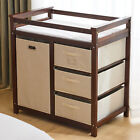 Baby Changing Table Diaper Basket Station With 3 Drawers And Laundry Hamper