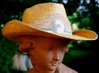  Hand Made Lg Native American Cheyenne Ladies Straw Cowboy Hat Suede Feathers Lg