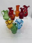 4-5 125  Lot Of 9 Crackle Kanawha Glass Pitchers Green Blue Red Orange Uranium