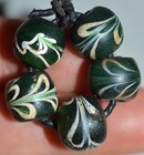 Antique Venetian Dark Green Italian Lampwork White Feather Beads  African Trade