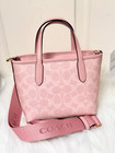 Mini City Tote Women s Crossbody Bag In Signature Canvas  Powder Pink Freeship